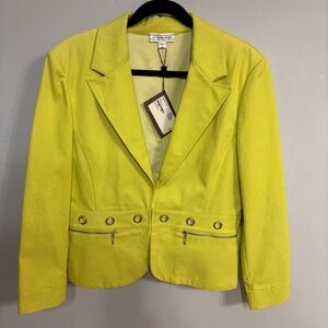 NWT St. John Sport Vibrant Lime Green Blazer w Silver Accents - Sz Large